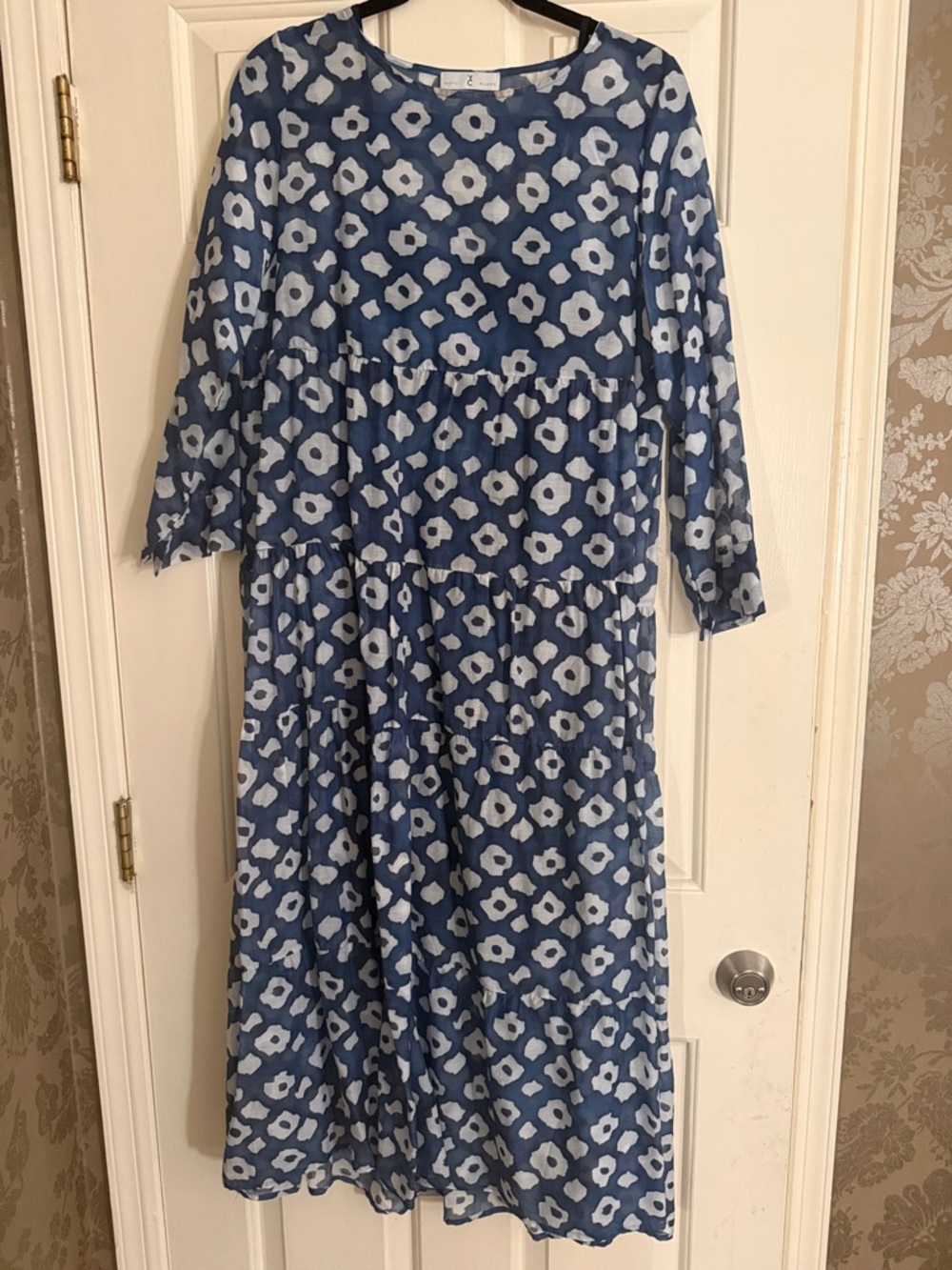 Women's Blue Floral Tiered Midi Dress by